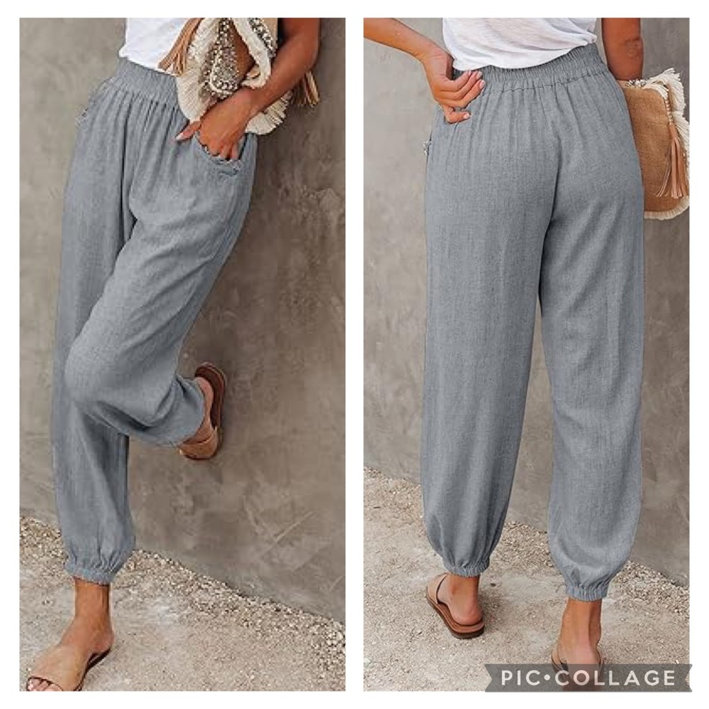 Elan Light Gray Elastic Waist Jogger Pants